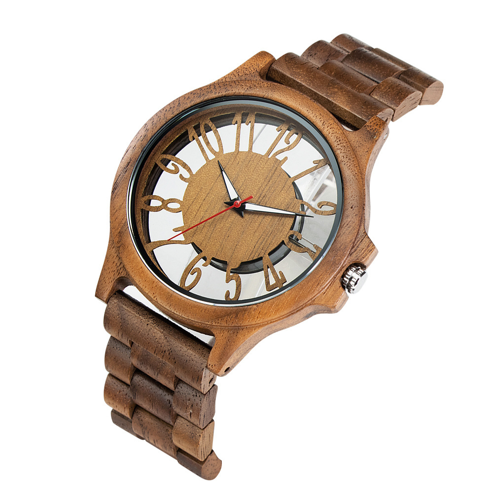 New Design Nature Tree Wood Made See Through Hollow Dial Quartz Watch