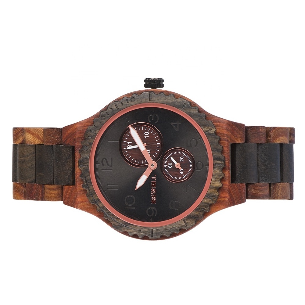 Top quality red and black sandal wood band watch oem logo custom quartz wood watches for men