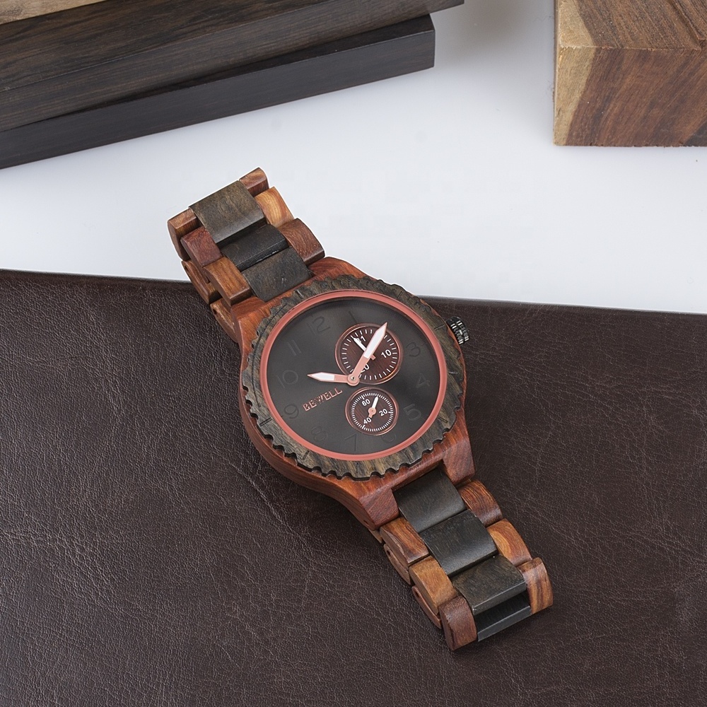 Top quality red and black sandal wood band watch oem logo custom quartz wood watches for men