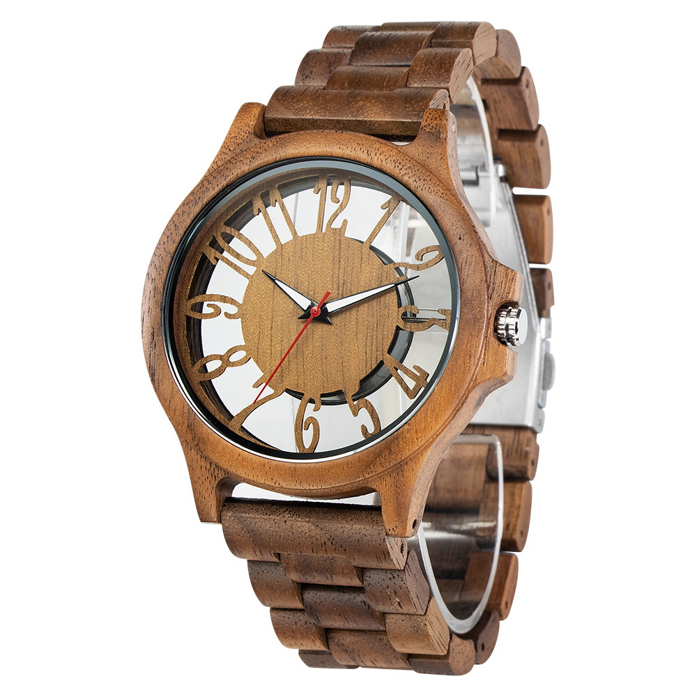 New Design Nature Tree Wood Made See Through Hollow Dial Quartz Watch