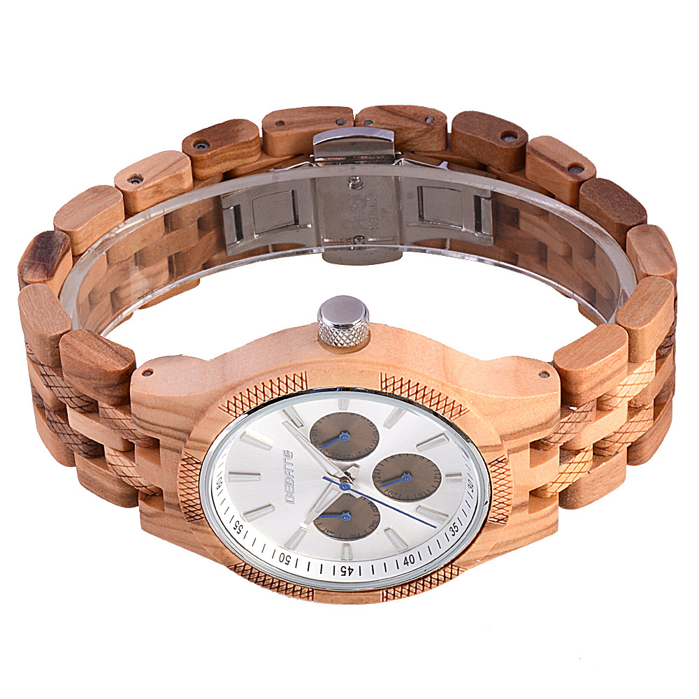 New timepiece chronograph wood men wrist watch olive wood watch with water resistant movement