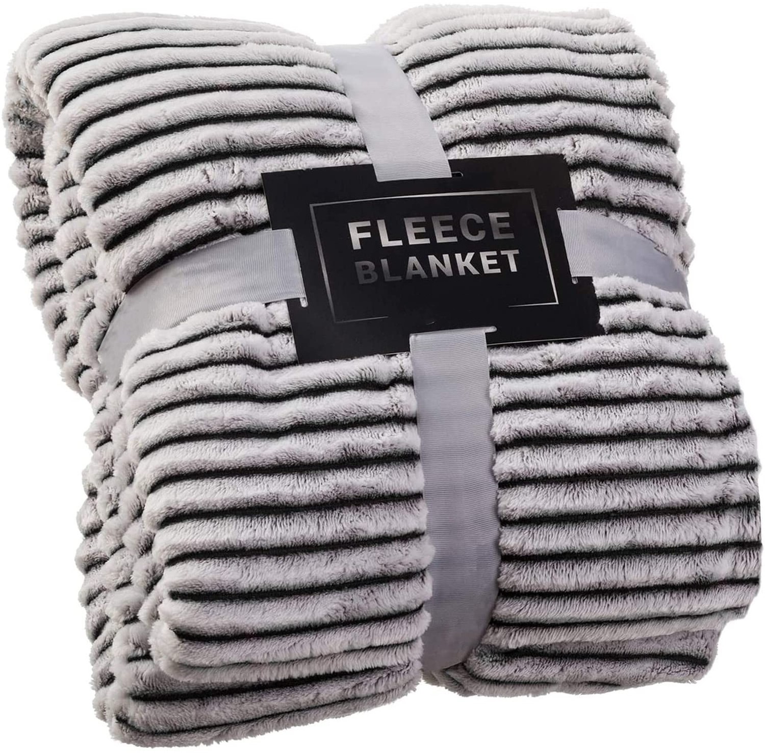 270gsm Lightweight Black and White Stripe Soft Flannel Fleece Throw Blanket for Bed Sofa