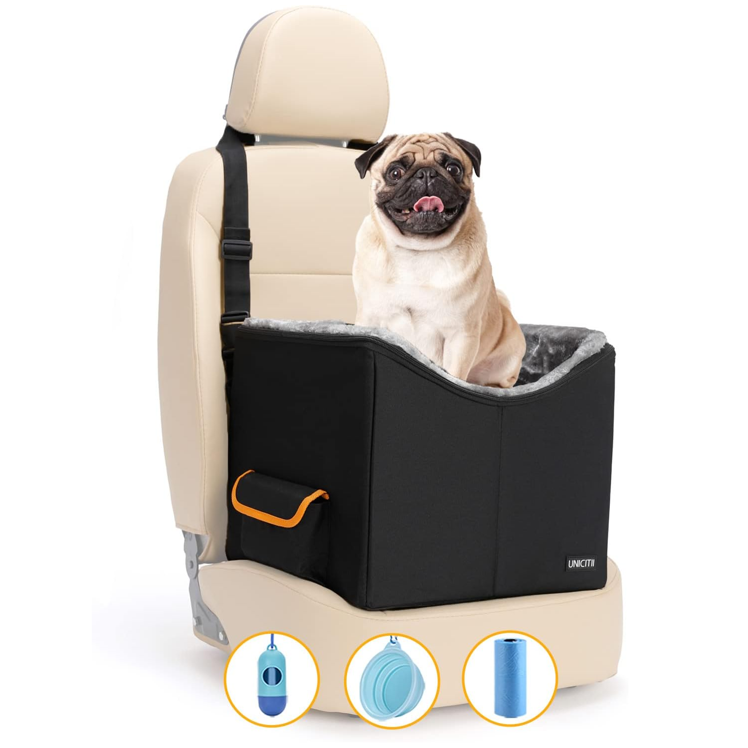 Booster Dog Car Seat With Washable Removable Cover Elevated Pet Car Seat Anti-Slip Sturdy Carrier bag Pet Dog Car Seat