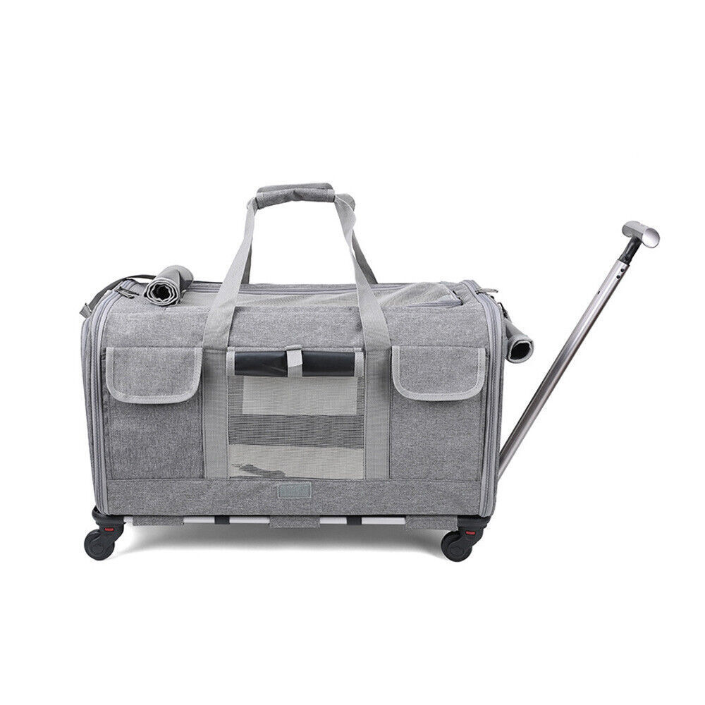 Rolling Pet Carrier Airline Approved Trolley Wheels Dog Cat Traveling Camping