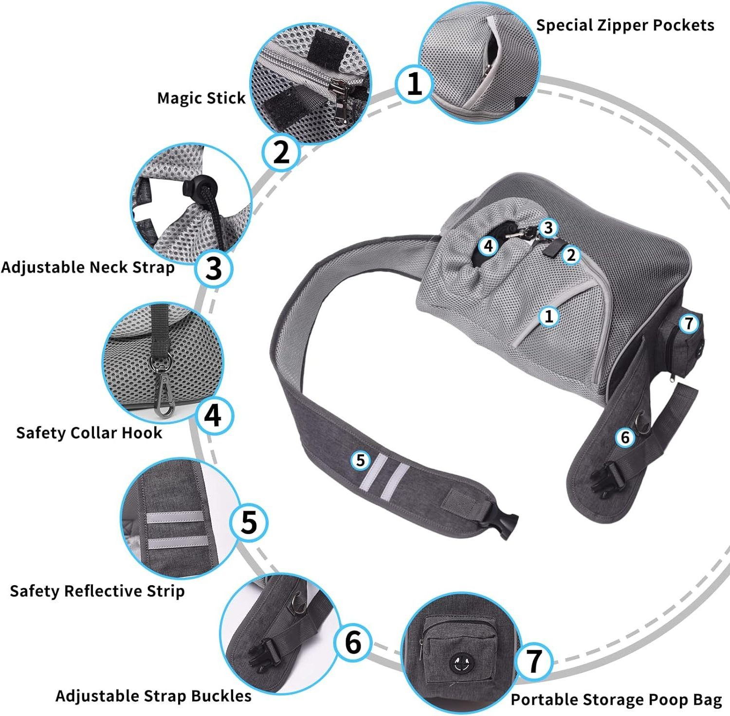 Adjustable Dog Puppy Carrier Hand-Free Front Slings Interactive Soothe Sustainable Polyester Nylon Eco-Friendly Dog Sling