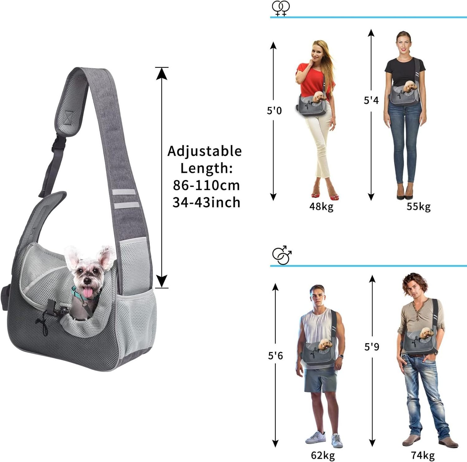 Adjustable Dog Puppy Carrier Hand-Free Front Slings Interactive Soothe Sustainable Polyester Nylon Eco-Friendly Dog Sling