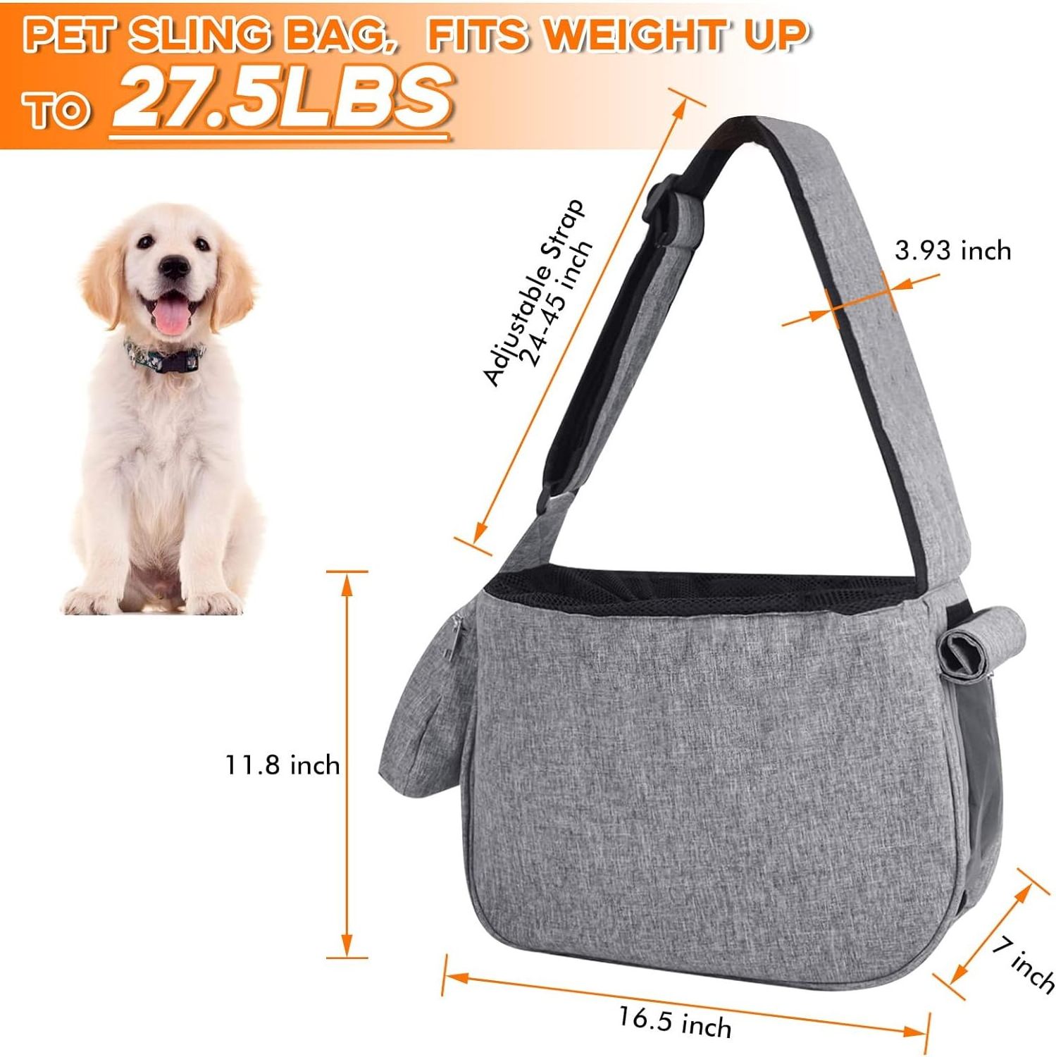 Extra-Large Hand Free Safe Puppy Carrier, Large Dog Bag with Bottom Support and Breathable Mesh Window