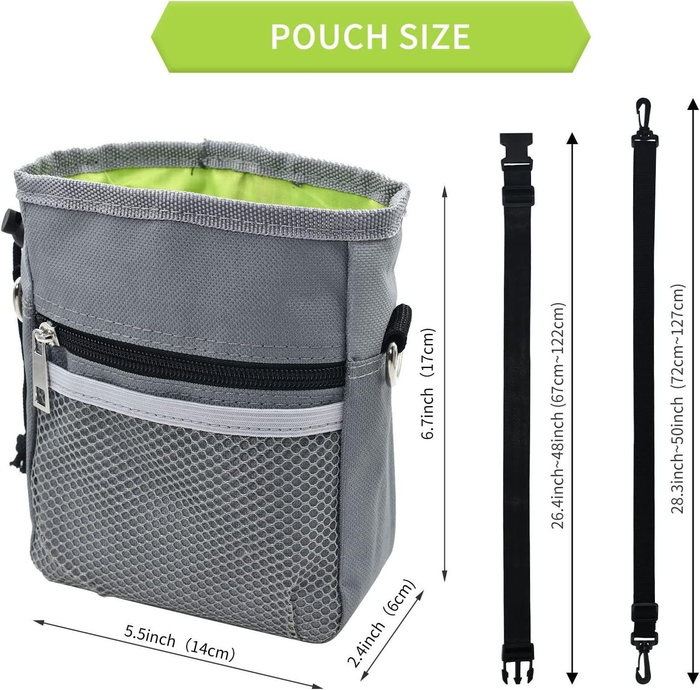 Sustainable Dog Treat Pouch with Waist Shoulder Strap 3-Way Wearable Bag for Dog Training Carrying Pet Toys Easily