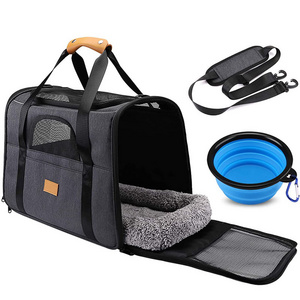 Airline Approved Portable Pet Bag Black Folding Fabric Pet Bag with Locking Security Zip Travel Pet carrier bag