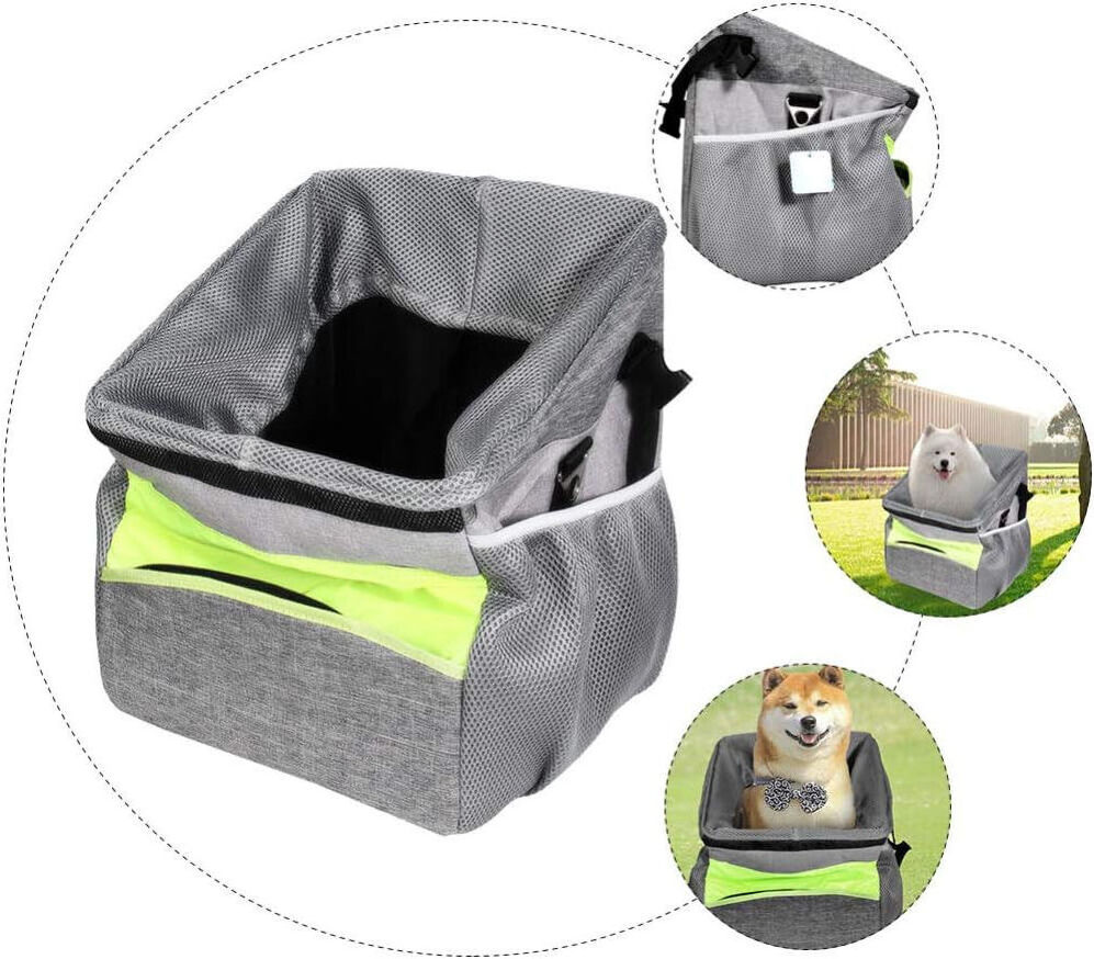 Small Pet Cat Dog Travel Bag Carrier Foldable Car Bike Folding Basket Grey/grn