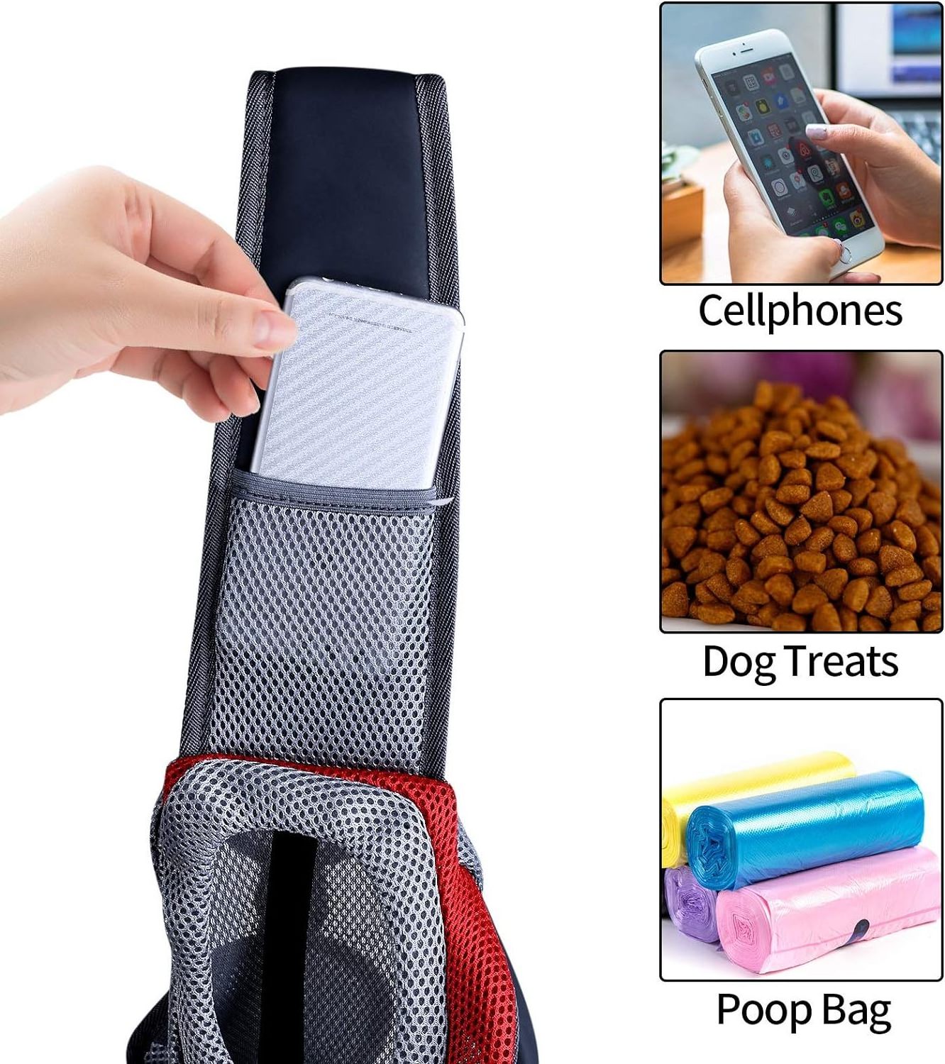 Pet Sling Carrier, Hands-free Small Pet Pouch Bag, Front Pocket Cat Dog Carrier Bag with Breathable Net