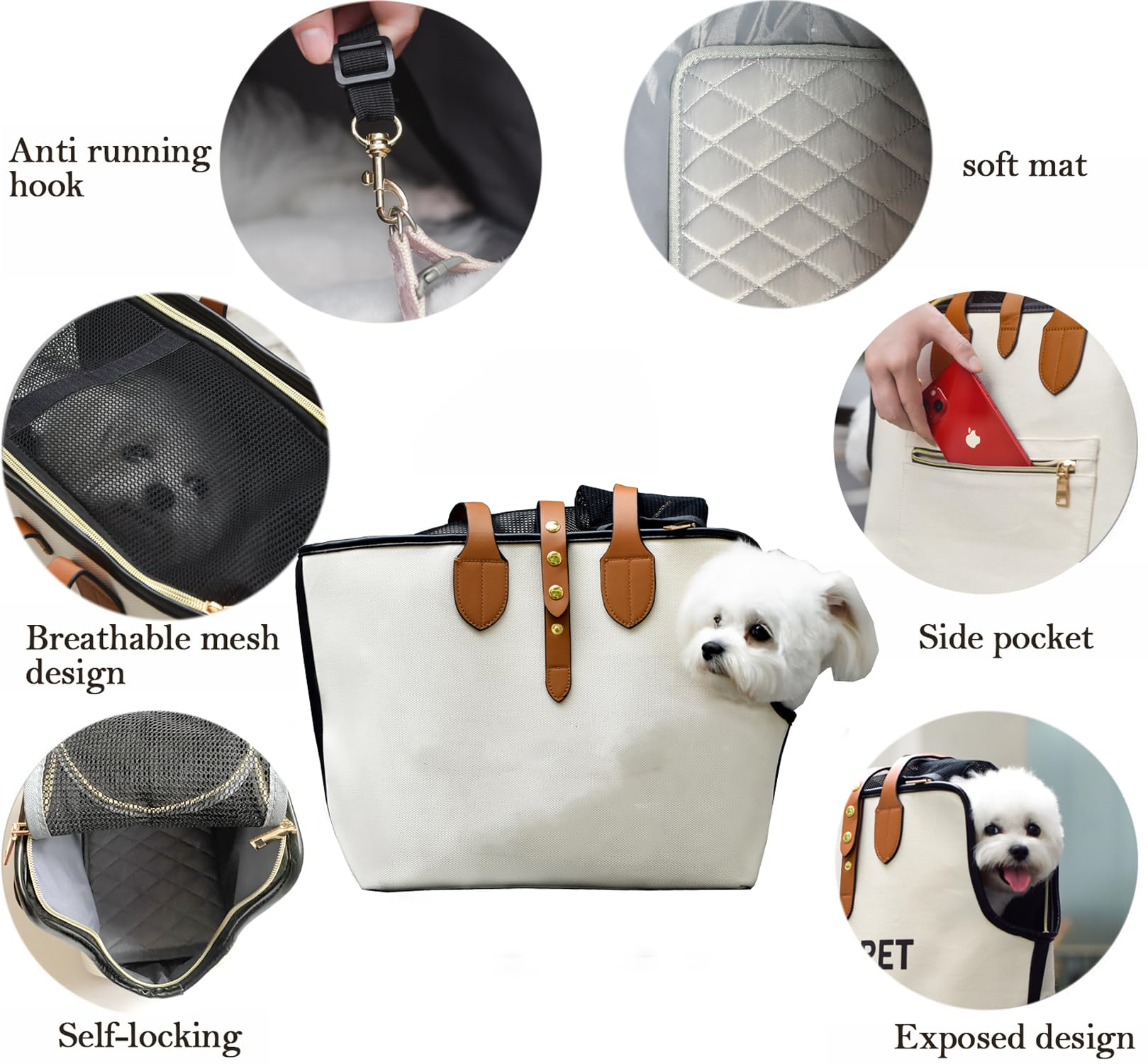 Stylish Pet Carrier Dog Purse  Portable Pet Carrier Tote Cat Carrier with Pockets  for Cat and Small Dog