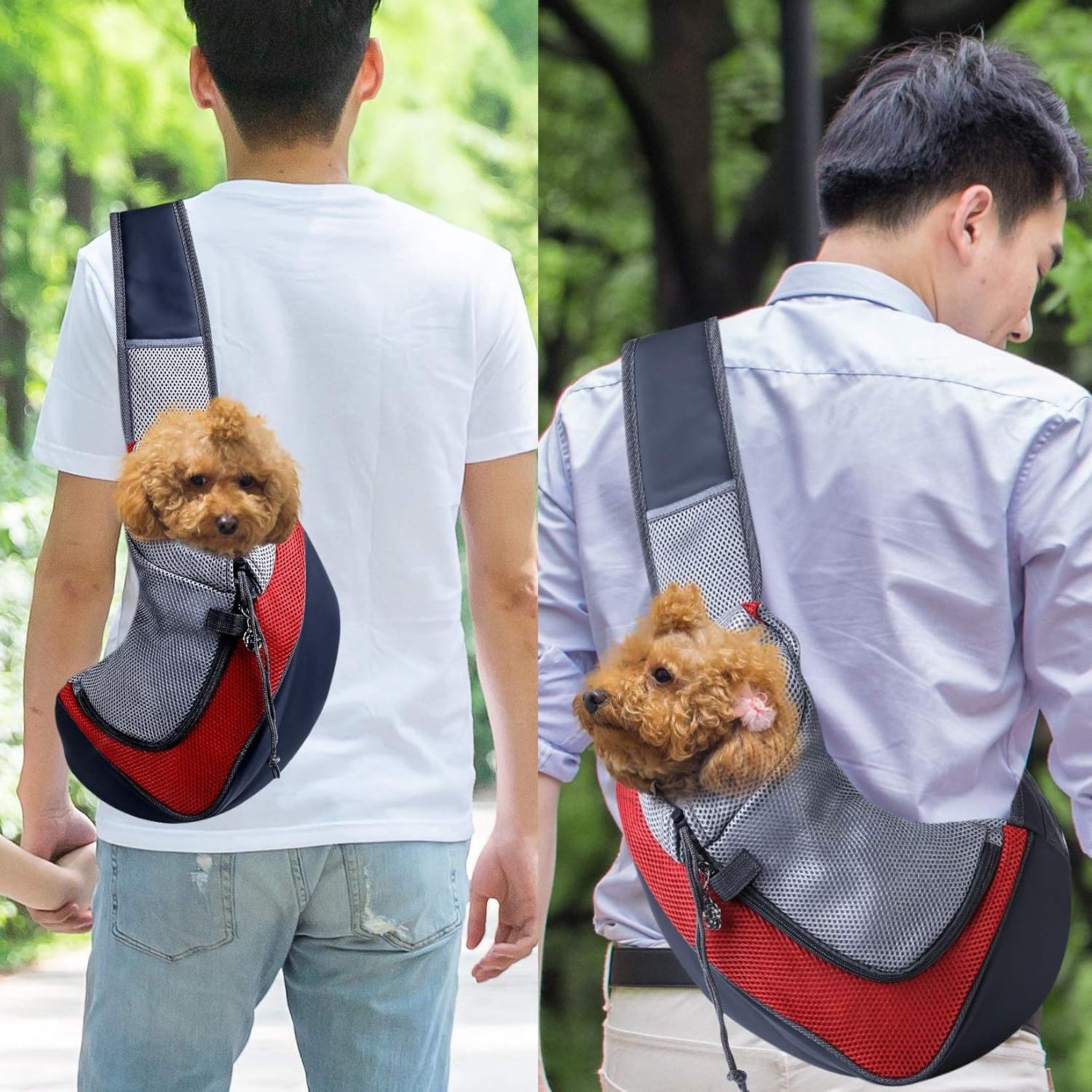 Pet Sling Carrier, Hands-free Small Pet Pouch Bag, Front Pocket Cat Dog Carrier Bag with Breathable Net