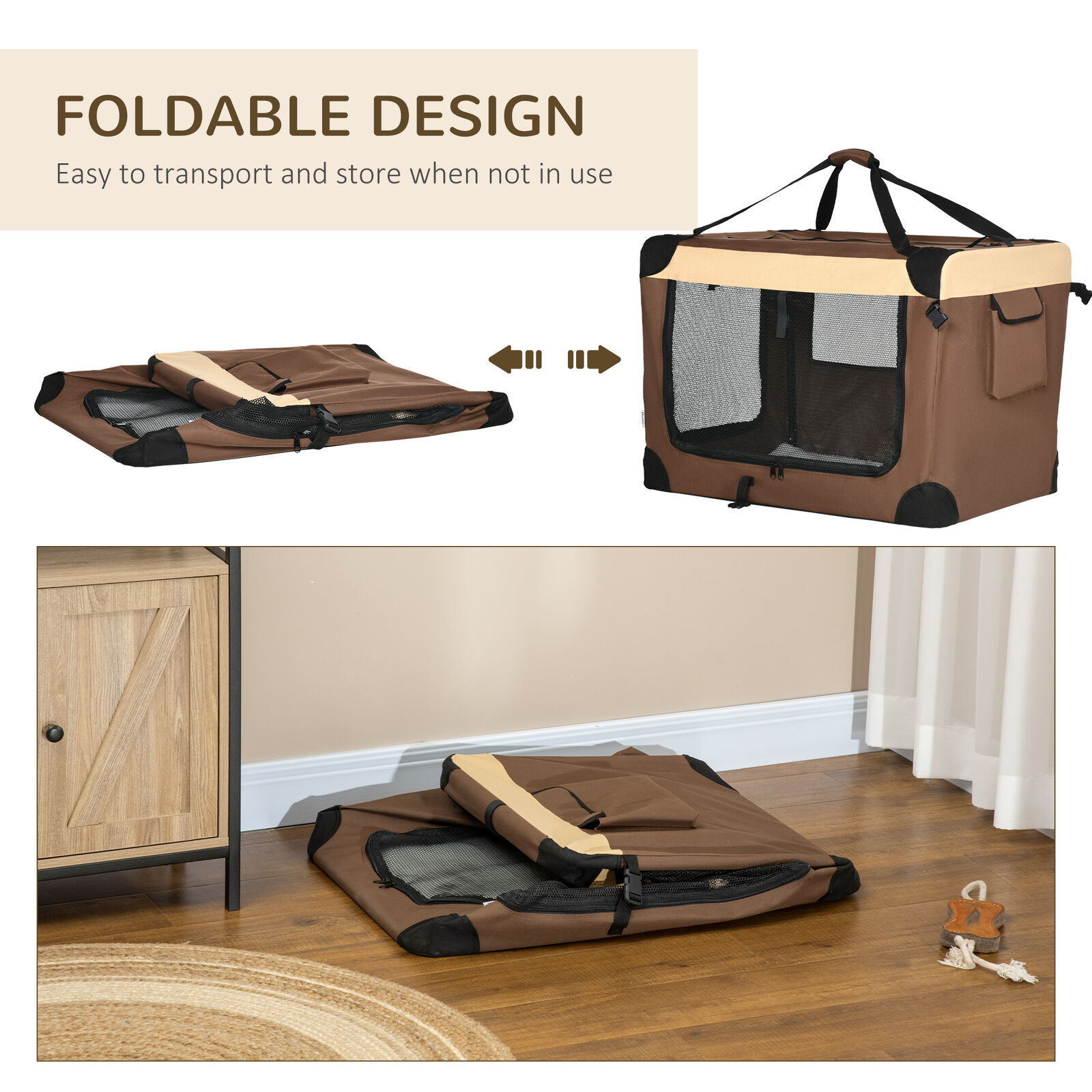 Foldable Pet Carrier Bag Soft Travel Dog Crate for Medium Dogs Brown