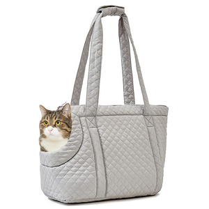 Cat Tote Bag Carrier Breathable Pet Carrier Bag Soft Sided Foldable Kittens Puppy Rabbits Shopping Travel Gray