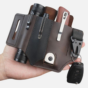 Outdoor Flashlight Waist Bag Leather Belt Loop Waist Multitool Sheath EDC Knife Tactical Pen Tool Leather Case Pocket