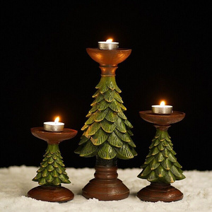 Christmas Party Decorative Cedar Tree Candle Holders Home Balcony Porch Tabletop Decor Ornament Green Candlesticks Candleholder