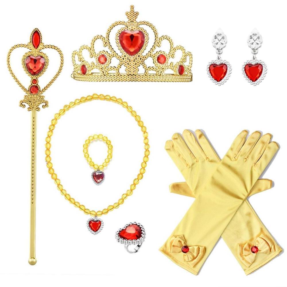 7pcs/set Princess Dress up Accessories Set with Princess Gloves Tiara Crown Magic Wand Necklaces Bracelet Earring Ring