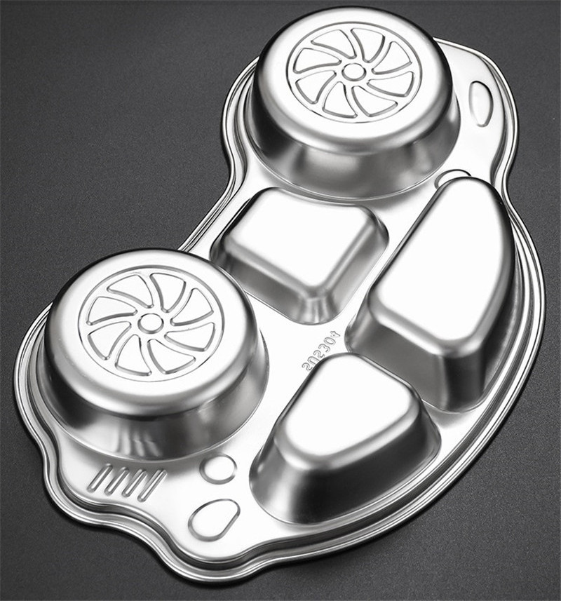 Factory wholesale Cartoon car shape 4 compartments baby food tray 304 stainless steel kids dinner plate