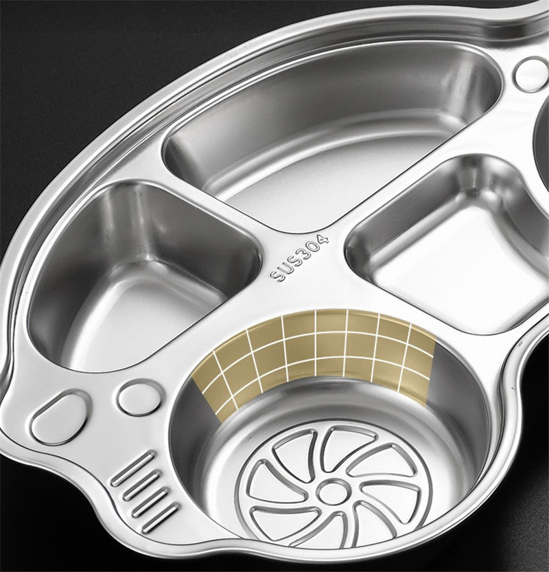 Factory wholesale Cartoon car shape 4 compartments baby food tray 304 stainless steel kids dinner plate