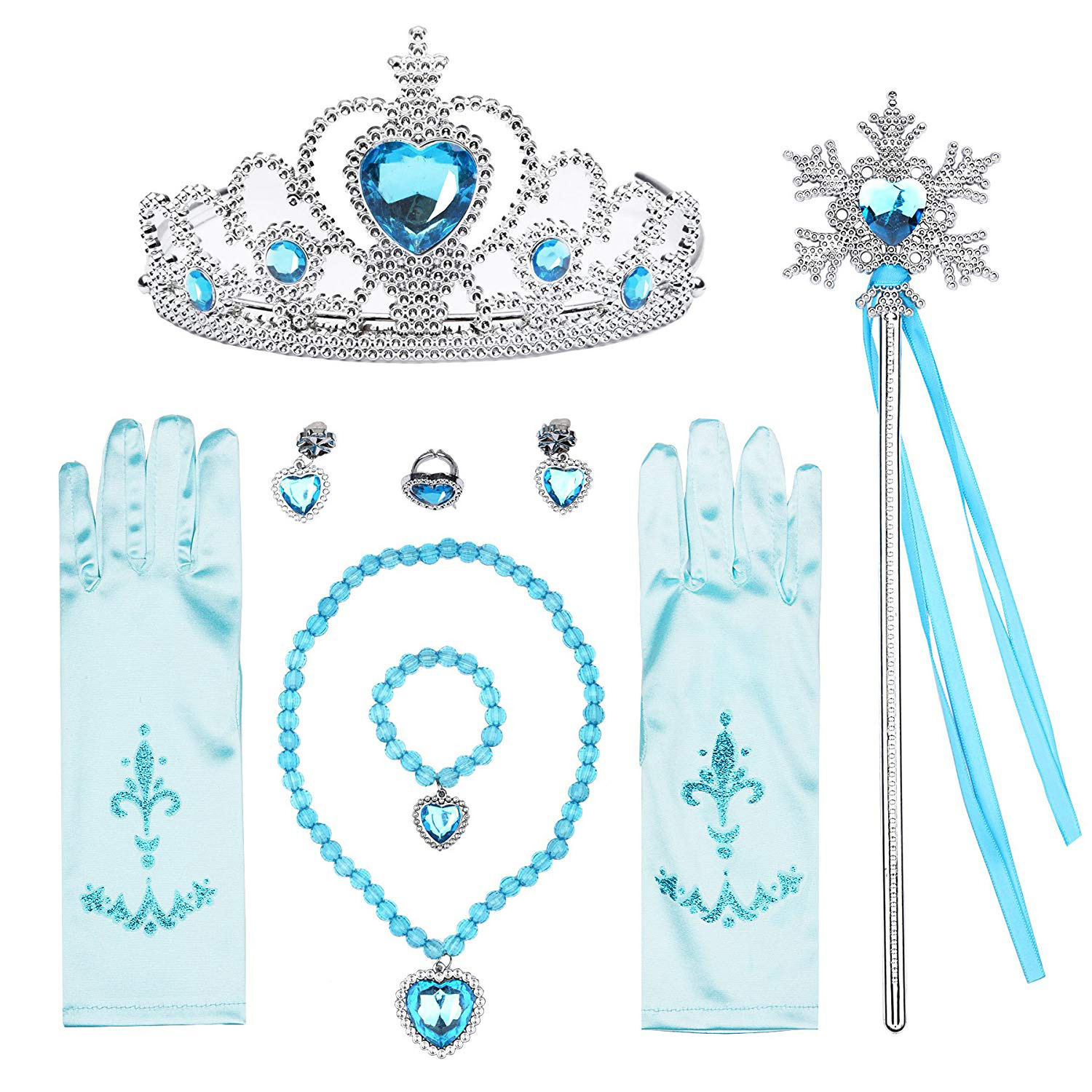 7pcs/set Princess Dress up Accessories Set with Princess Gloves Tiara Crown Magic Wand Necklaces Bracelet Earring Ring