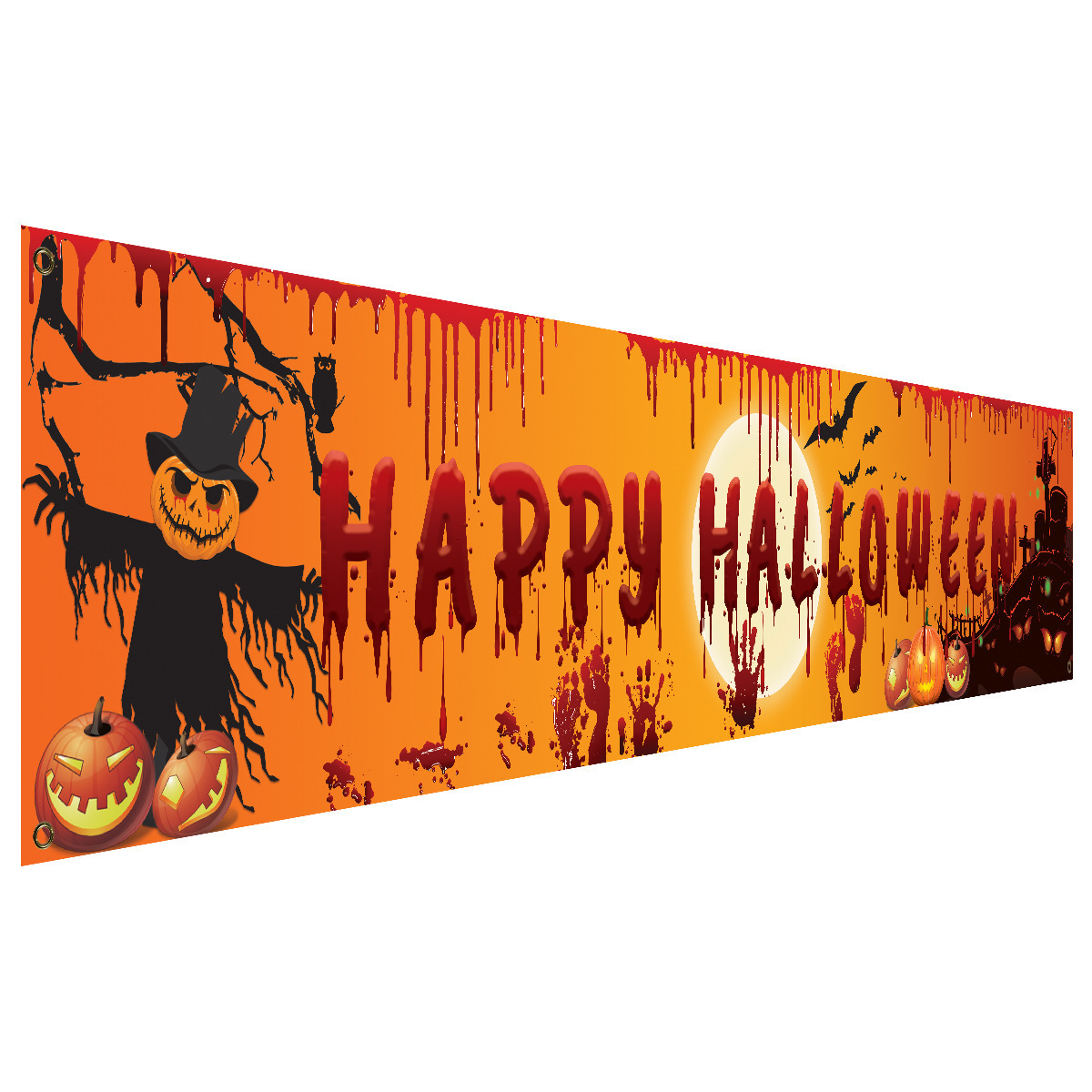 250x48cm Latest Happy Halloween Bloody Bat Pumpkin Ghost Print Party Backdrop Hanging Banner Halloween Decor