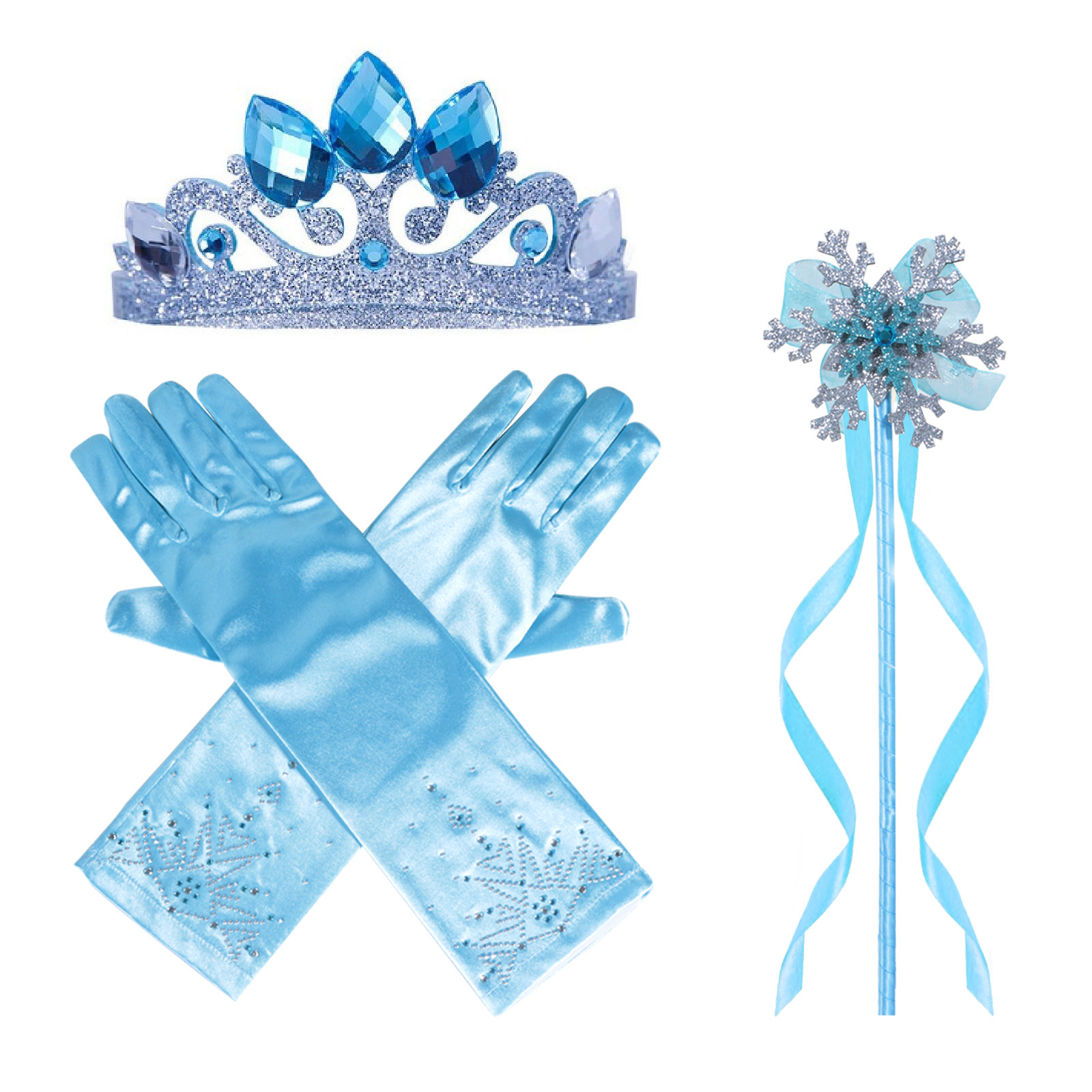 7pcs/set Princess Dress up Accessories Set with Princess Gloves Tiara Crown Magic Wand Necklaces Bracelet Earring Ring