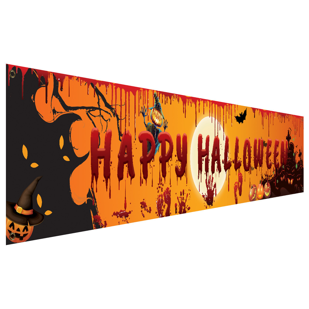 250x48cm Latest Happy Halloween Bloody Bat Pumpkin Ghost Print Party Backdrop Hanging Banner Halloween Decor