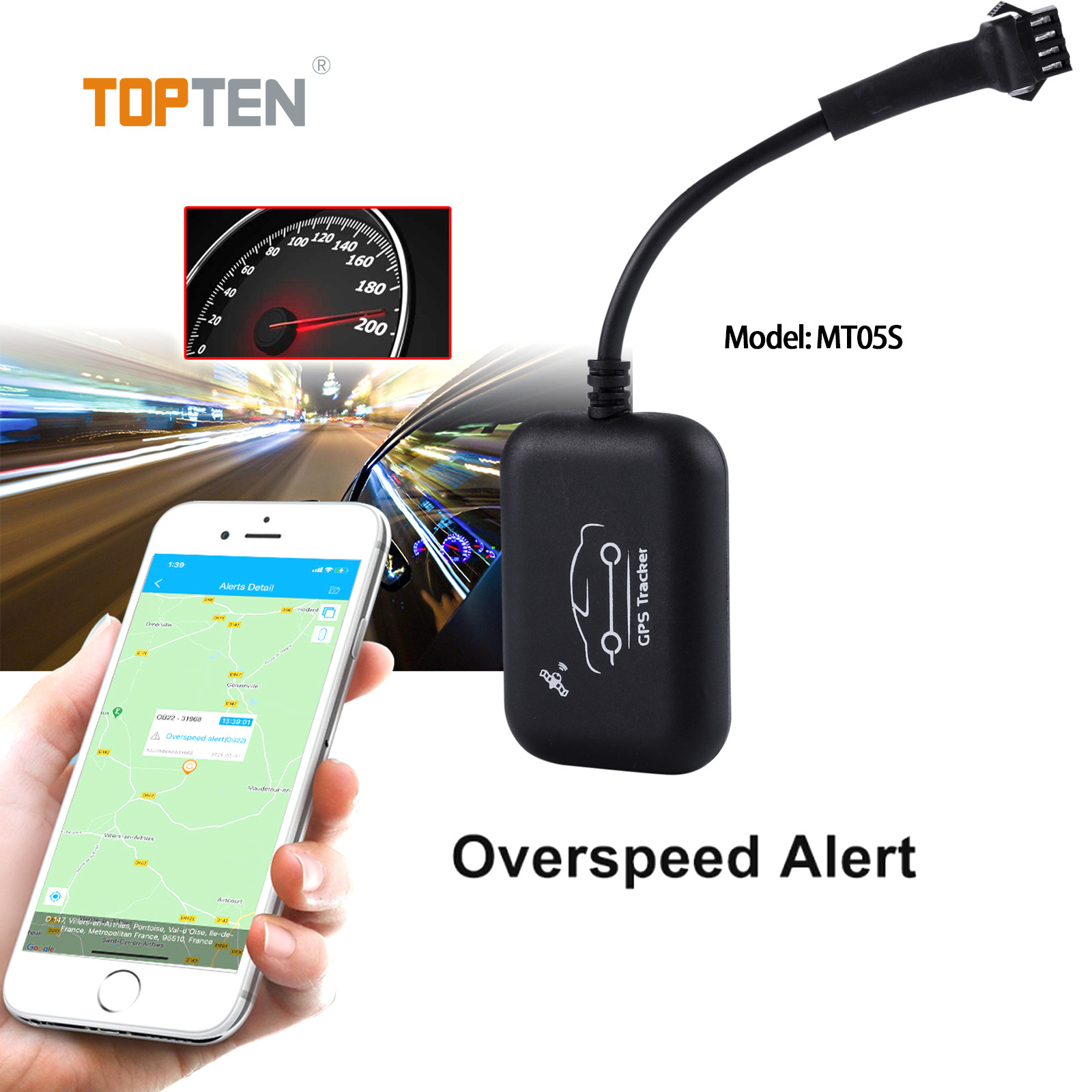 TOPTEN Manufacturer Mini GPS Tracker MT05S, Waterproof Car Alarm with SOS in Stock(TN)