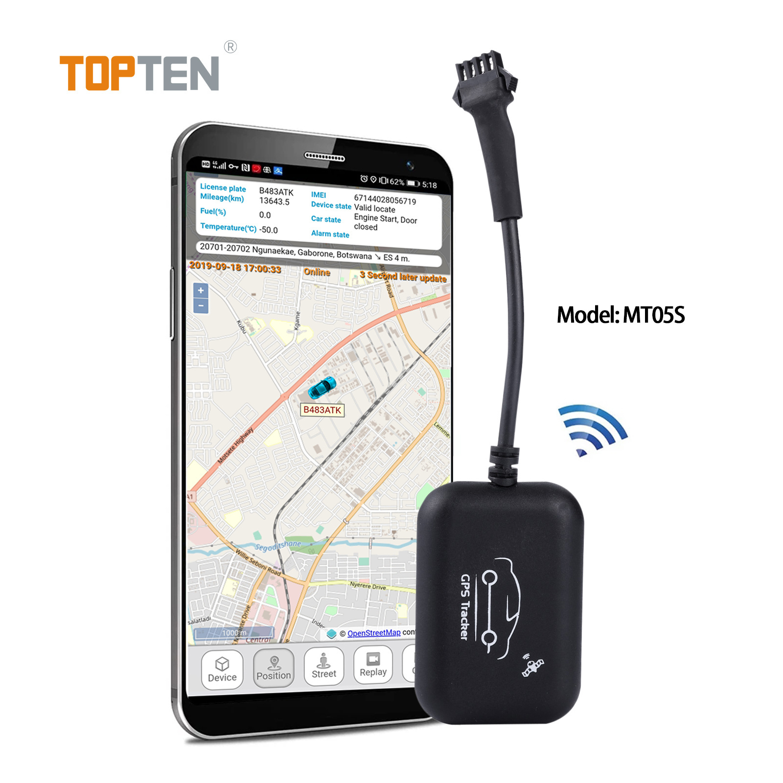 TOPTEN Manufacturer Mini GPS Tracker MT05S, Waterproof Car Alarm with SOS in Stock(TN)