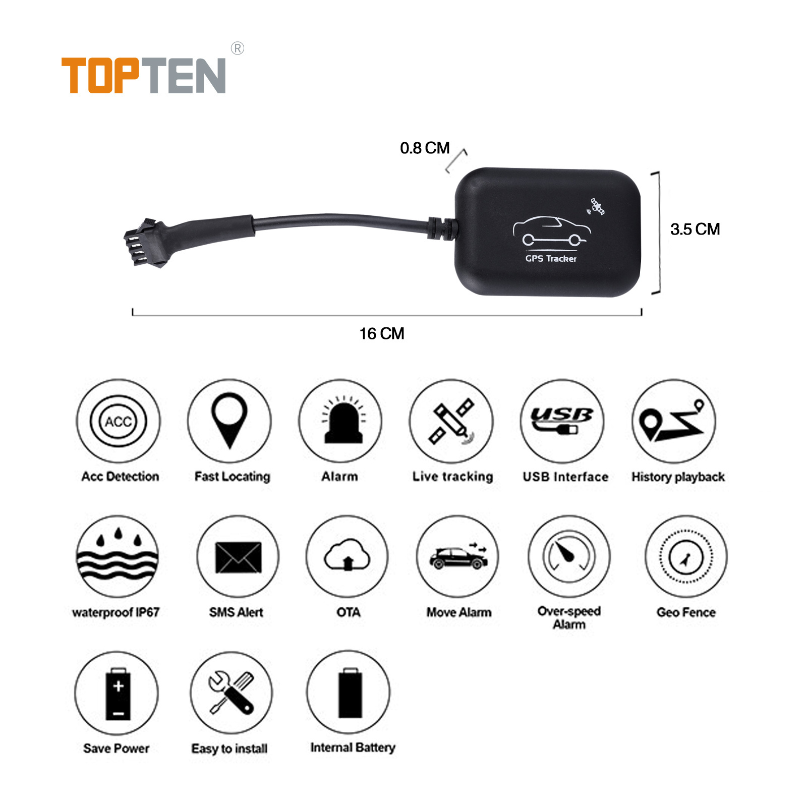 TOPTEN Manufacturer Mini GPS Tracker MT05S, Waterproof Car Alarm with SOS in Stock(TN)