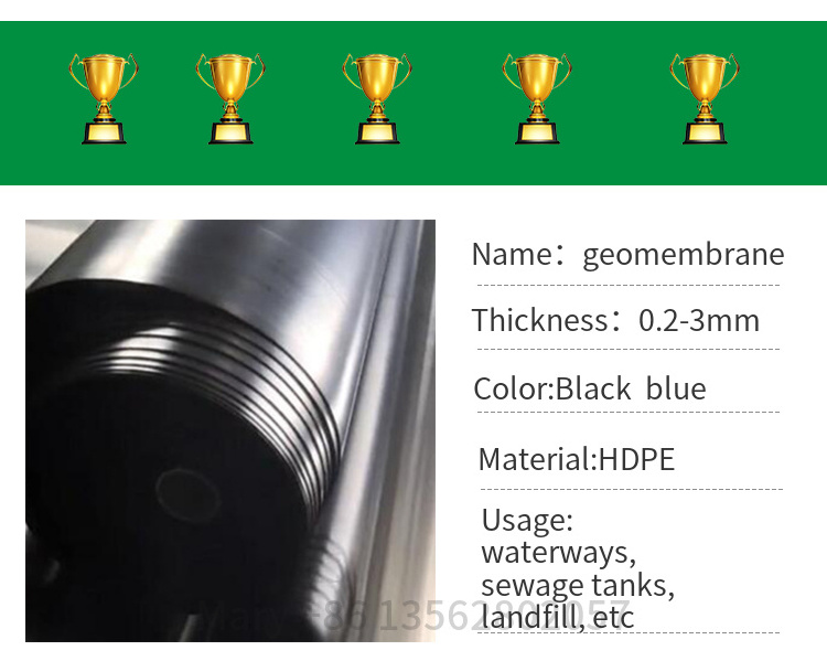 High Tensile Strength 1.0mm 2.0mm  Hdpe Geomembrane Pond Liner