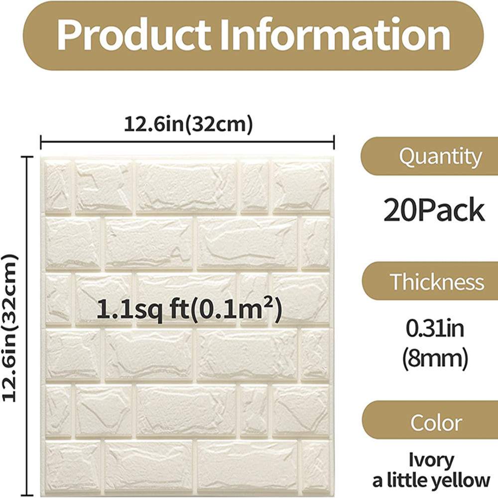 20PCS 3D Wall Panels Peel and Stick 3D Brick Wallpaper Peel and Stick Faux Stone Wall Panel Foam Brick Self-Adhesive Wallpaper