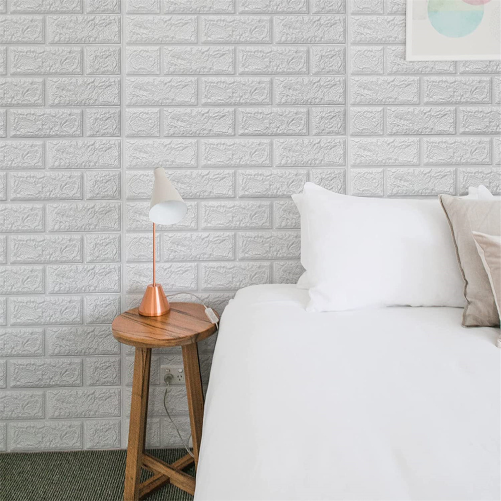 3D Brick Wallpaper in White, Faux Foam Brick Wall Panels Peel and Stick, Waterproof for Bedroom, Living Room, and Laundry Decor