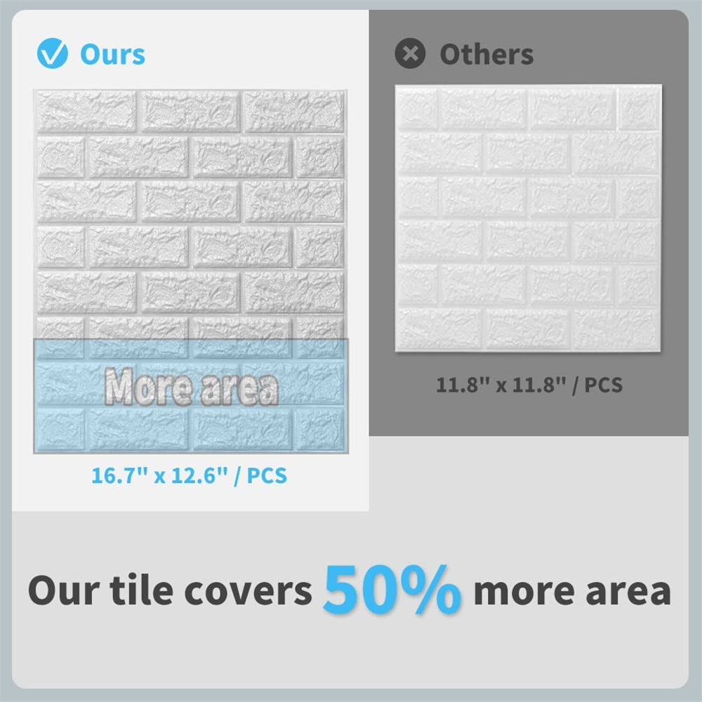 3D Brick Wallpaper in White, Faux Foam Brick Wall Panels Peel and Stick, Waterproof for Bedroom, Living Room, and Laundry Decor