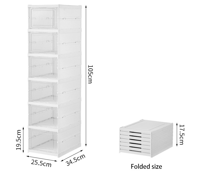 Foldable Shoe Storage Boxes with Lids 6 layers Clear Stackable Shoes Organizer Installation Free Flip Type Shoe Containers