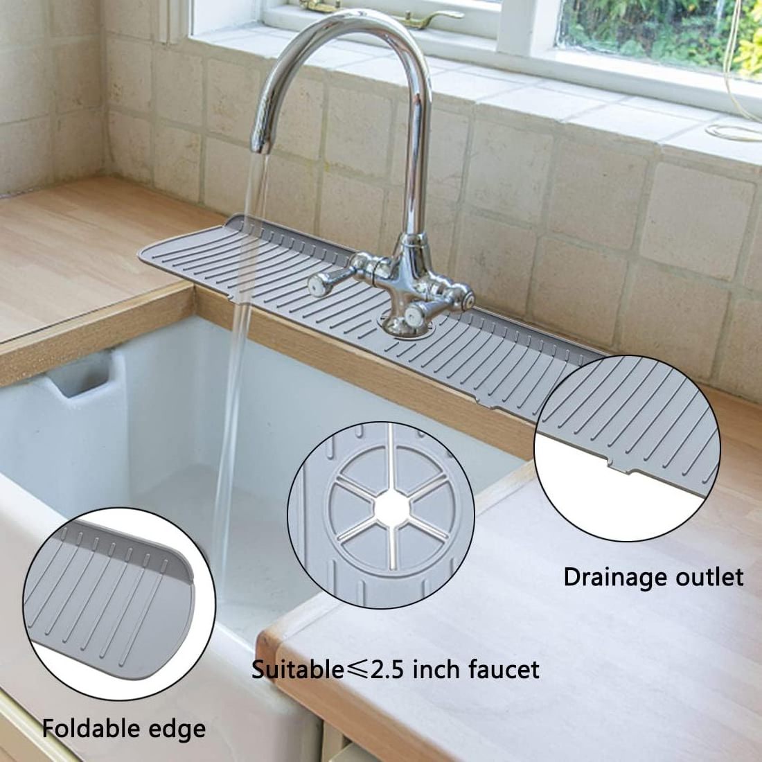 CR Custom kitchen silicone sink faucet mat for kitchen sink