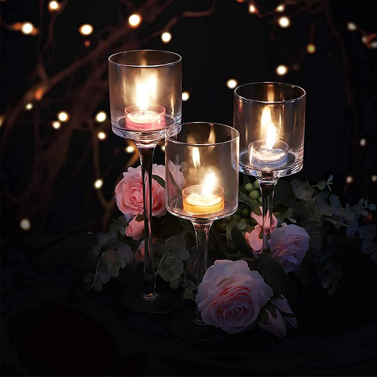 Elegant Glass Wholesale Cheap Set of 3 Tealight Table Decorative Floating Stem Candle Holder For Centerpiece Dining Room Decor