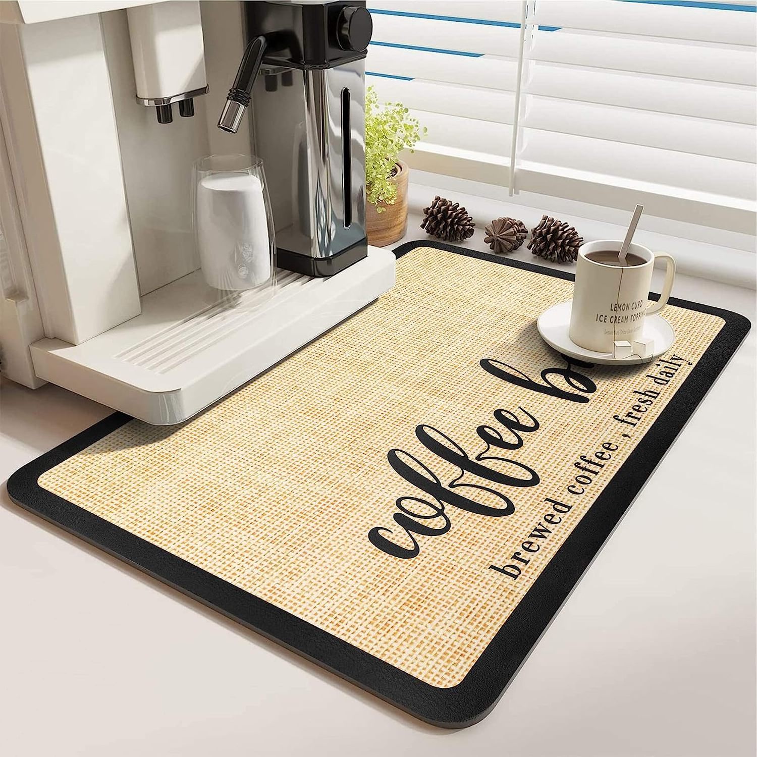 CR Coffee Mat Coffee Bar Mat - Hide Stain Absorbent Rubber Backed Quick Drying Mat Fit Under Coffee Maker Espresso Machine