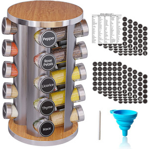 Revolving Spice Rack Set with 20 Spice Jars Kitchen Spice Tower Organizer for Countertop or Cabinet