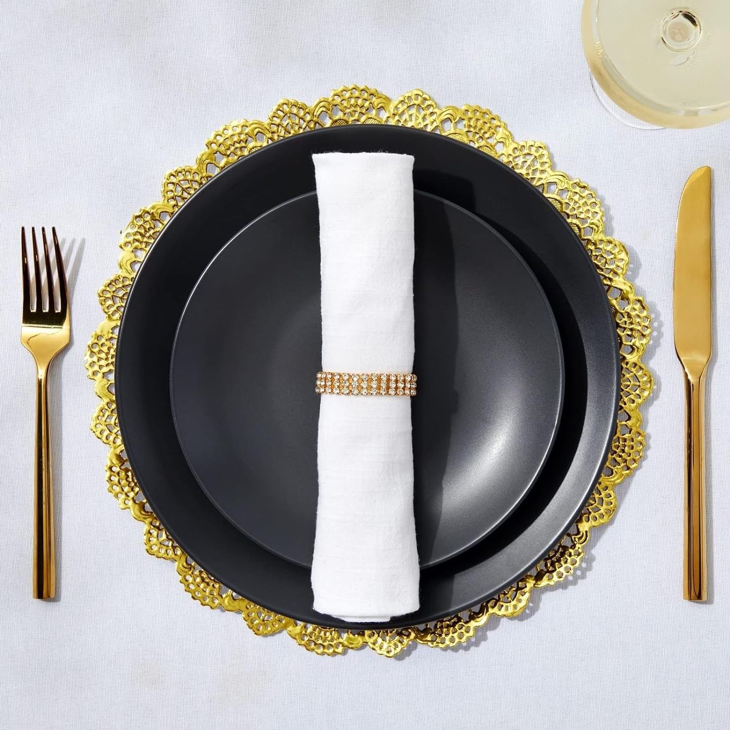 CR Round Paper Placemats for Dining Table Formal Events Decorative Gold Lace Paper Doilies Bulk Disposable Charger Plates