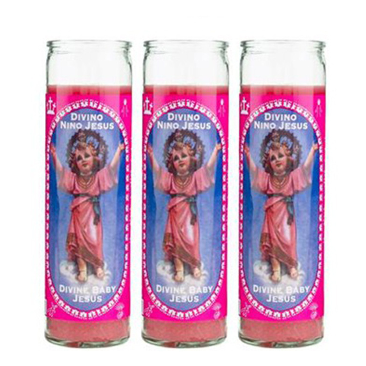 Wholesale Cheap Spiritual Saint Long Tall Offertory Jesus Glass Prayer Candles