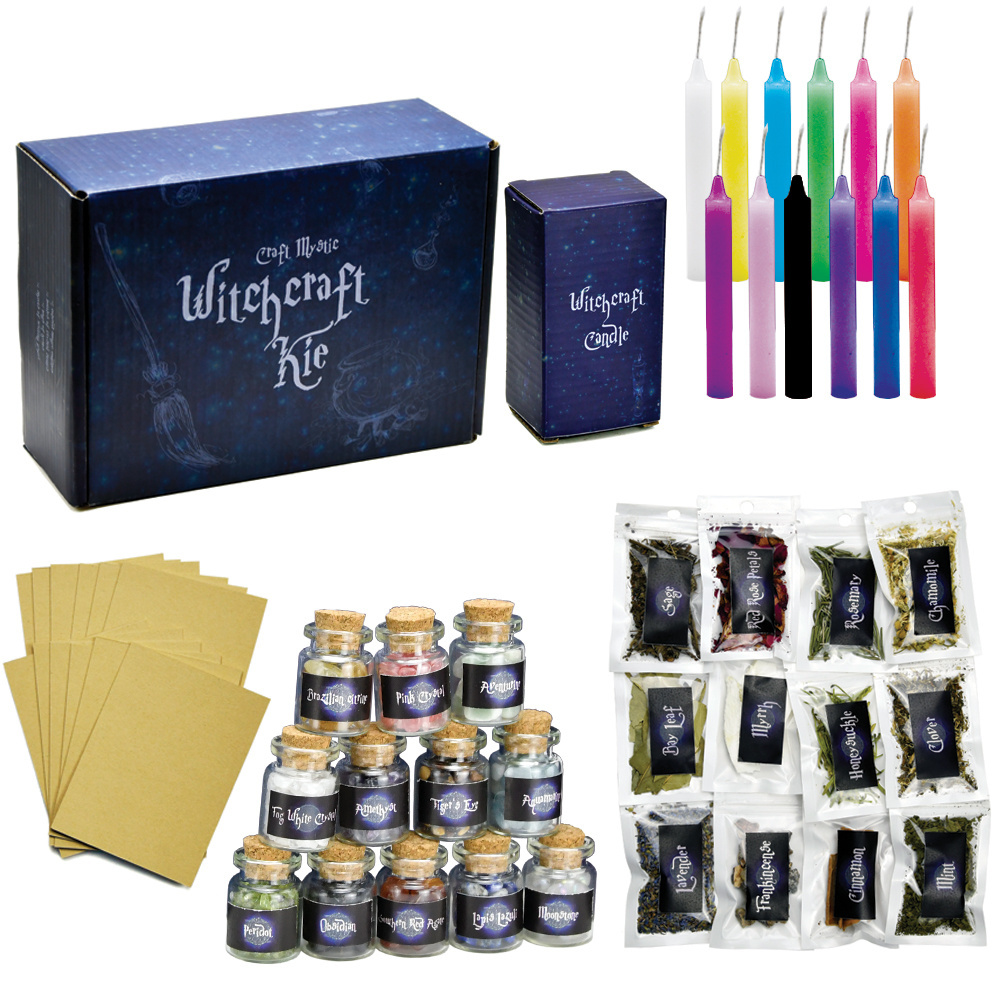 Colorful Crystals Dried Herbs Magic Spell Candles Wish Tools Witchcraft Kit,Witchcraft Supplies Box,Witchcraft Supplies