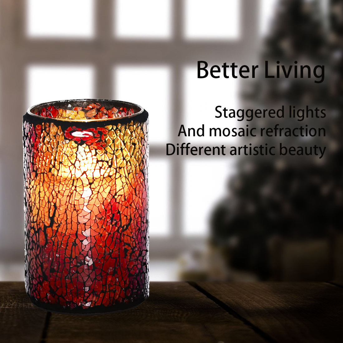 Colorful Light Mosaic Glass Surface Electric Led Pillar Candles