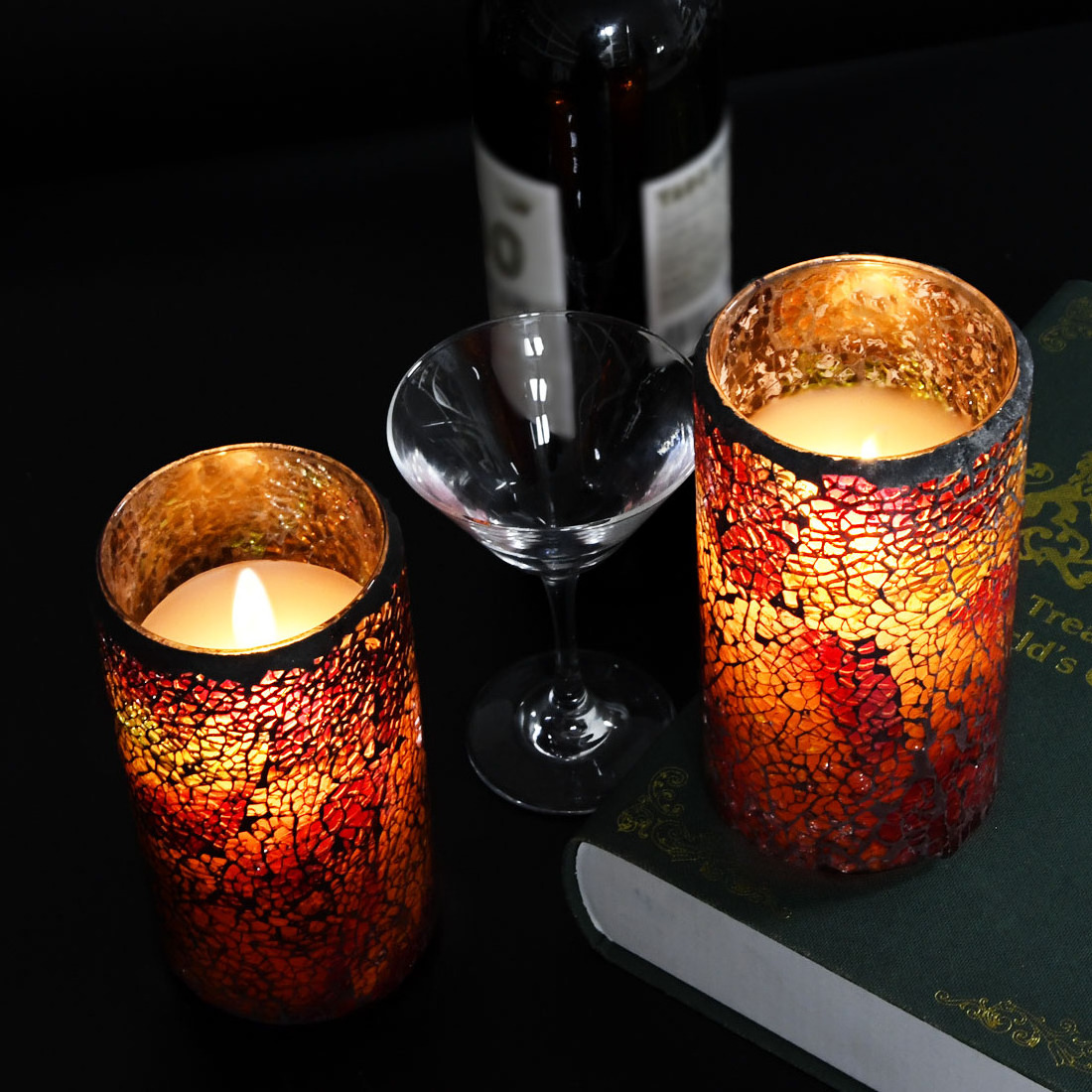 Colorful Light Mosaic Glass Surface Electric Led Pillar Candles