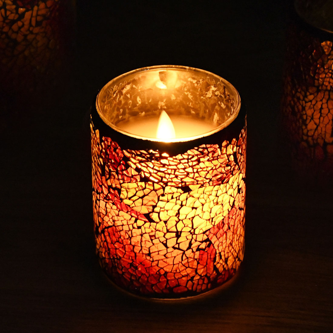 Colorful Light Mosaic Glass Surface Electric Led Pillar Candles