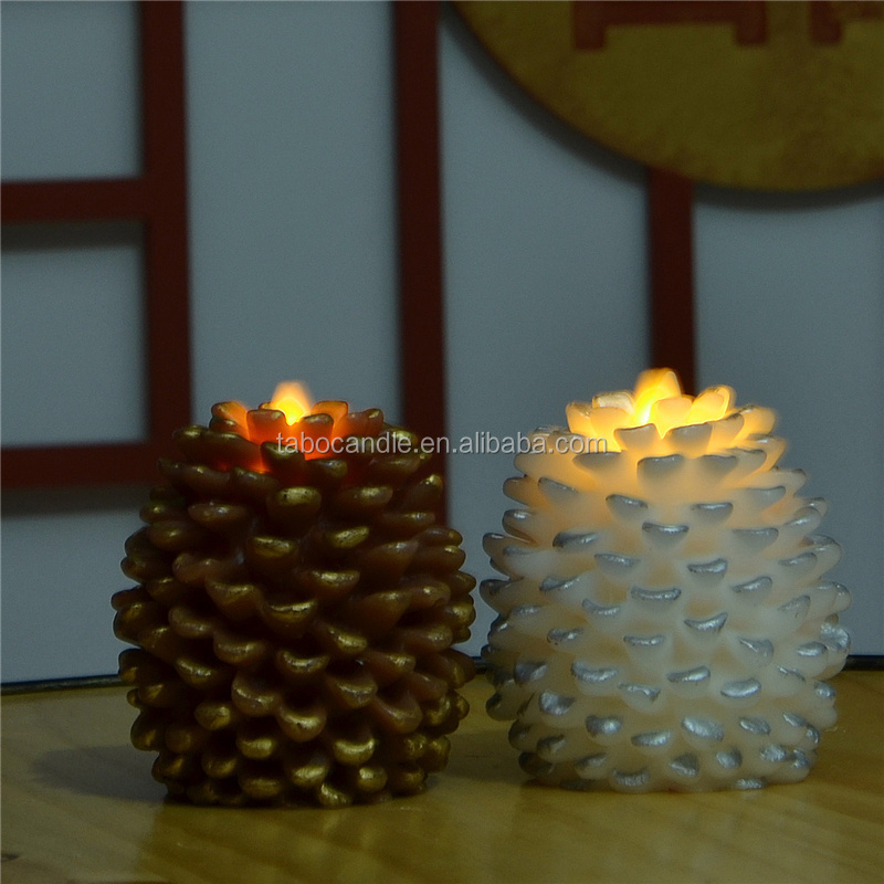 Christmas decorate real wax flameless led pine cone candles