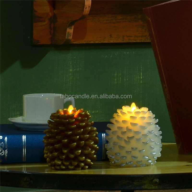 Christmas decorate real wax flameless led pine cone candles