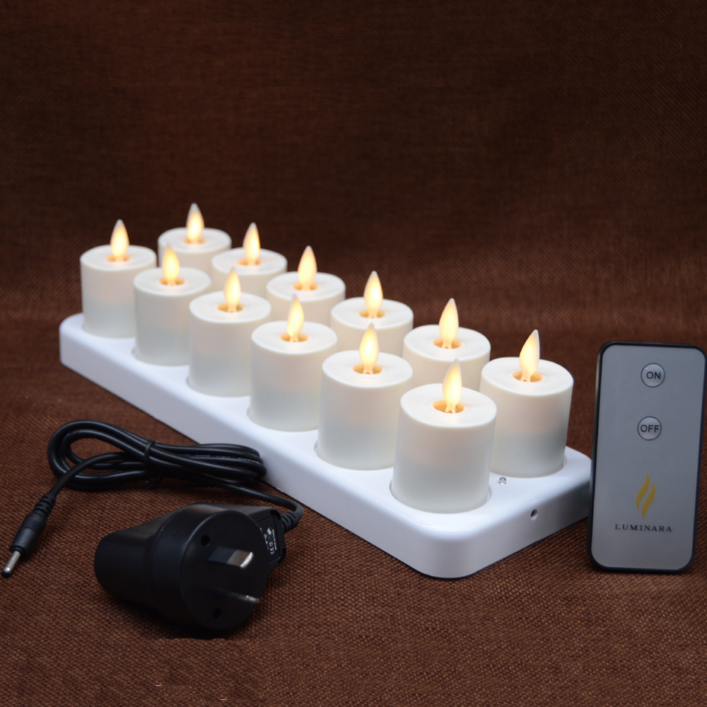 LED rechargeable moving wick flameless tealight candles with difused votives