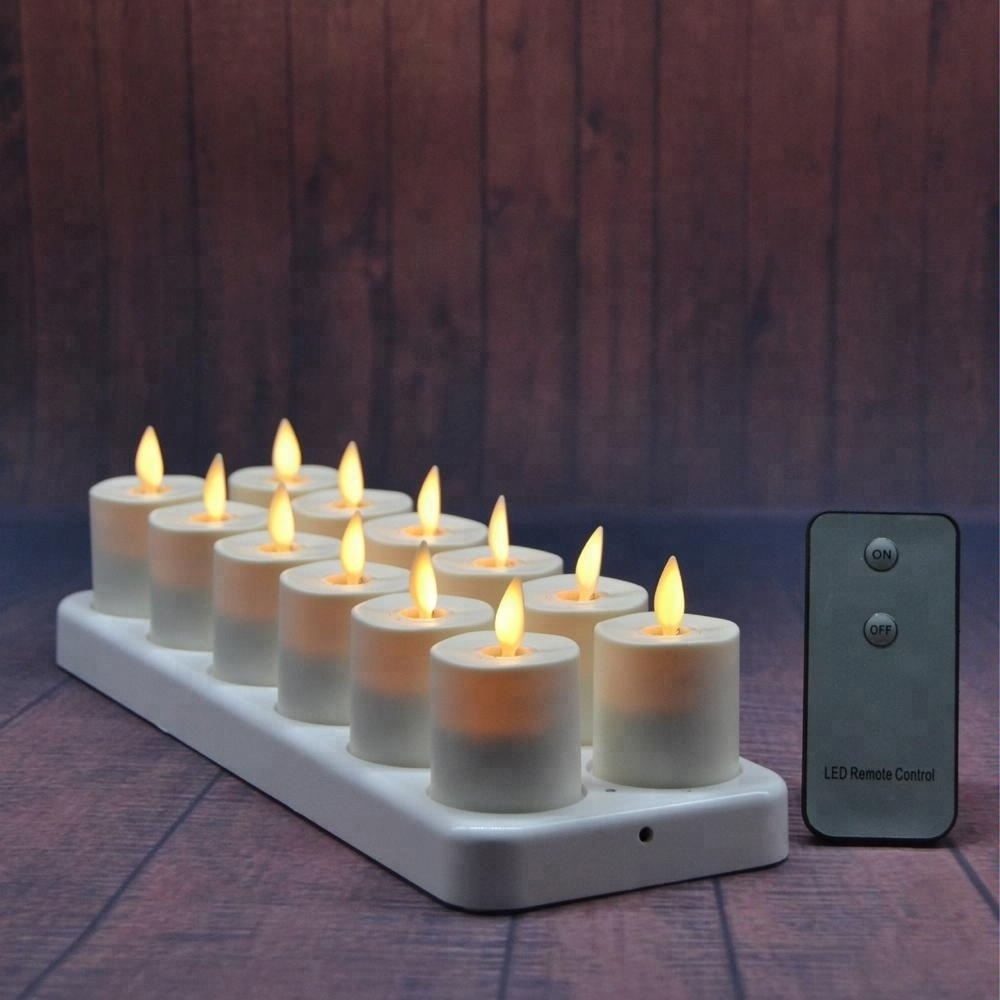 New product 12 pcs one set LED flameless tea lights rechargeable candle with moving wick